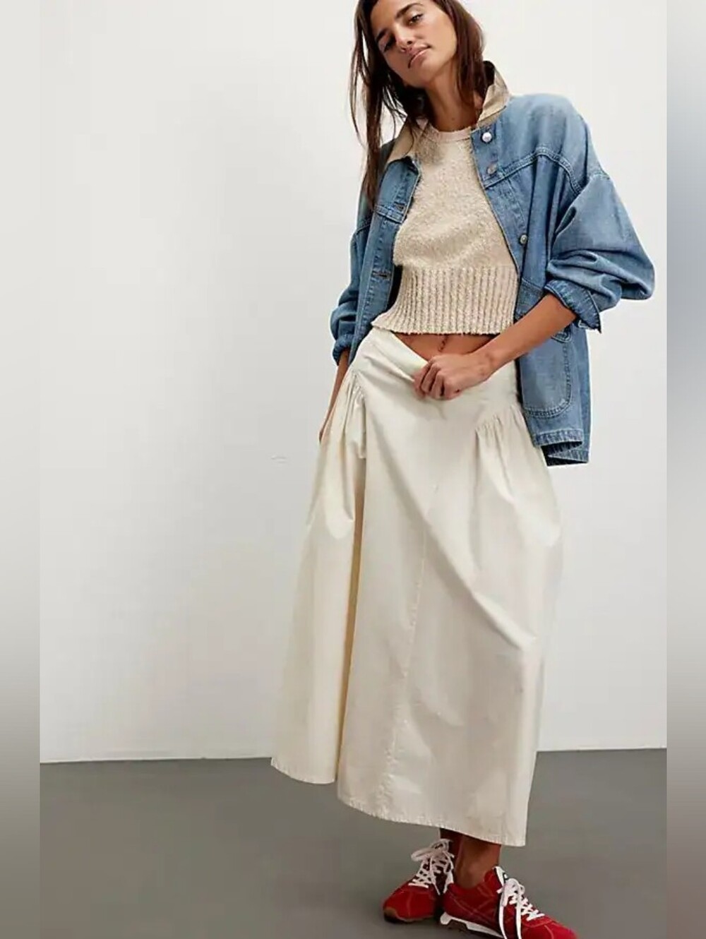Free People Katia Midi A-Line Skirt in Cream, Size: US 6 - Picture 3 of 17